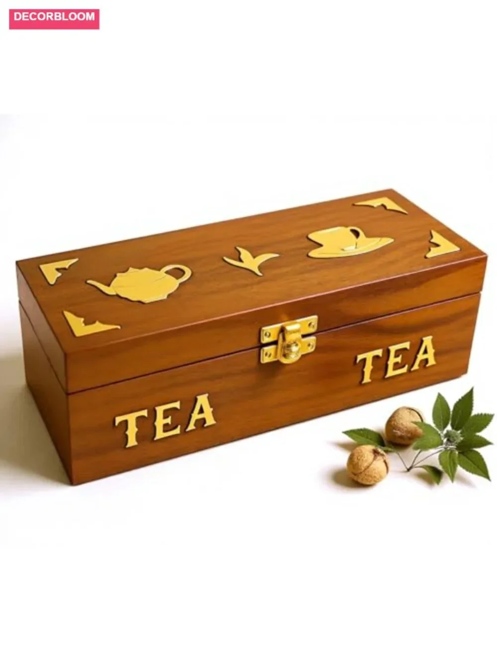 Handcrafted Rosewood Tea Box 3-Compartment Organizer with Brass Inlay